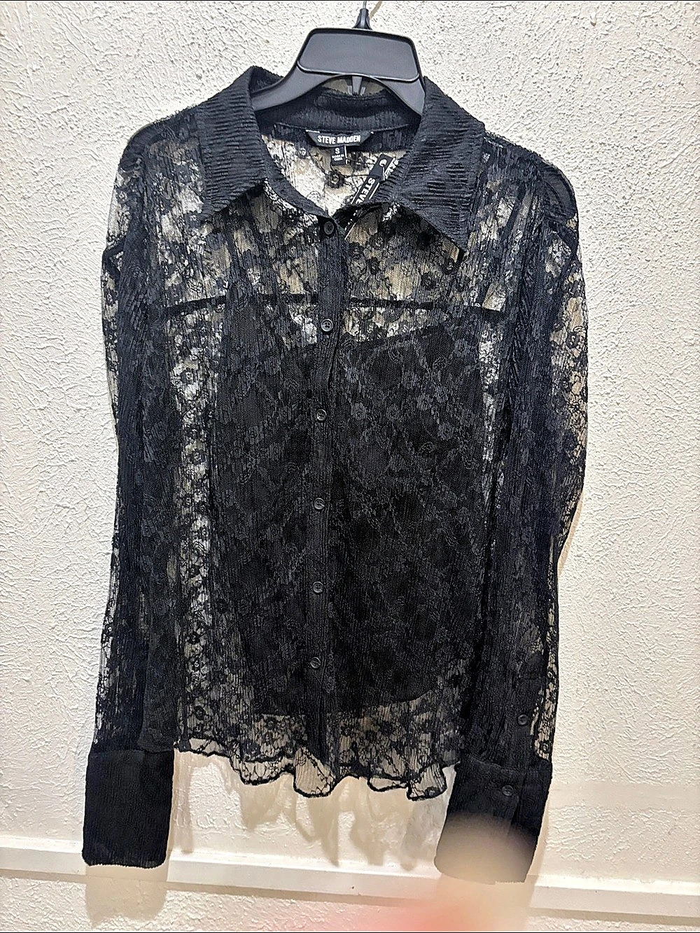 Steve Madden Black Floral Lace Button Down Shirt Size Small